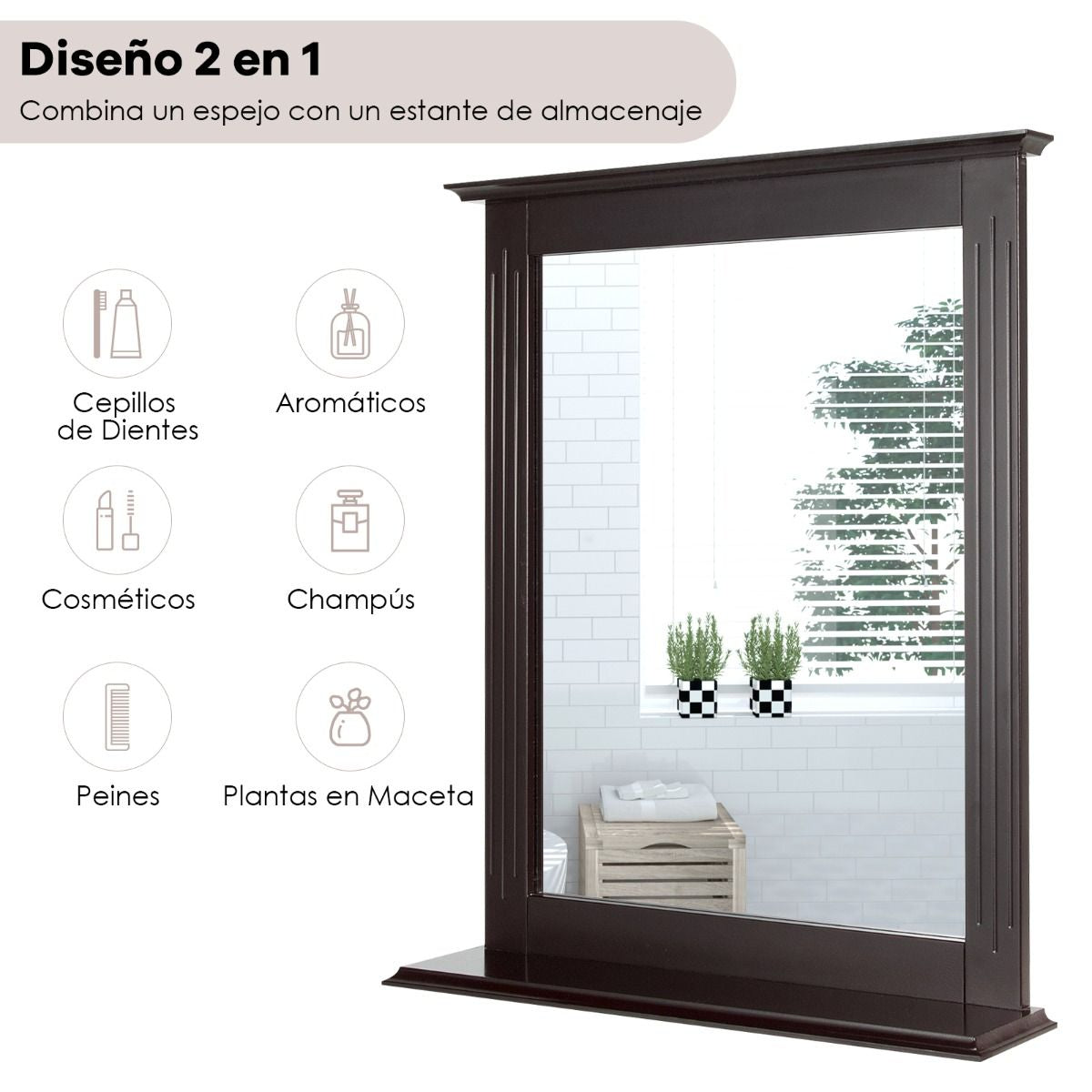 Espejo De Baño Con Estante Adicional Espejo De Pared Para Baño Lavabo Dormitorio 57 X 12 X 68,5 Cm