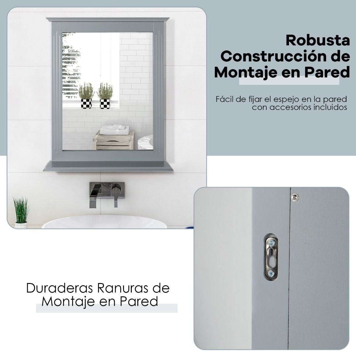 Espejo De Baño Con Estante Adicional Espejo De Pared Para Baño Lavabo Dormitorio 57 X 12 X 68,5 Cm