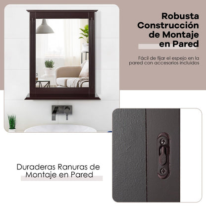 Espejo De Baño Con Estante Adicional Espejo De Pared Para Baño Lavabo Dormitorio 57 X 12 X 68,5 Cm